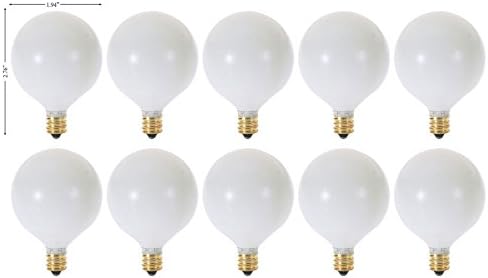 (Pack of 10) G16.5 White Finsh Decorative (E12) Candelabra Base Globe Shape Incandescent 120V G16 1/2 Light Bulbs (60)