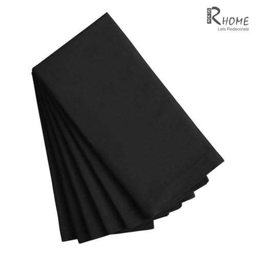 Image of R home Solid Cotton Table Napkins, Soft Cloth Napkins for Dining Table, Reusable & Washable, Ideal for Formal Dining, Cocktail Nights, Weddings, Home Bar & Table Decor (6, Black)