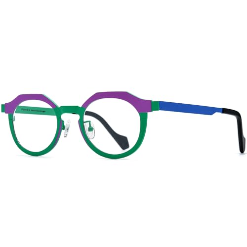 Image of FONEX Colorful Pure Titanium Glasses Frame Women Retro Round Eyeglasses