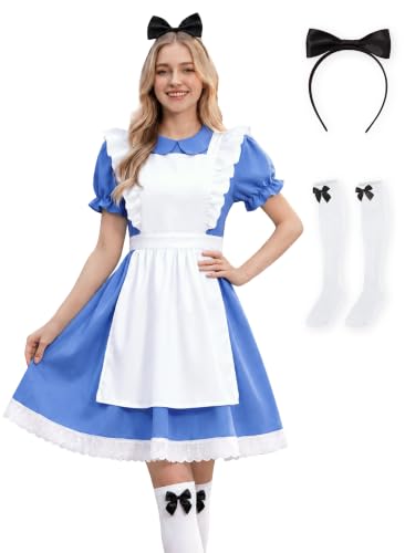 ALIREVERIE 4Pcs Women Halloween Princess Costume Cosplay Puff Sleeve Outfit