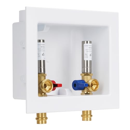 SECKWHALE Press Washing Machine Outlet Box with Stainless Steel Water Hammer Arrestor, Center Drain, 1/2 Inch Press (Copper Pipe Only, Press Tool Required) x...