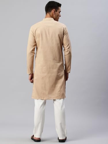 Image of Majestic Man Men's Cotton Regular Fit Casual Mandarin Collar Ethnic Motifs Solid Long Kurta