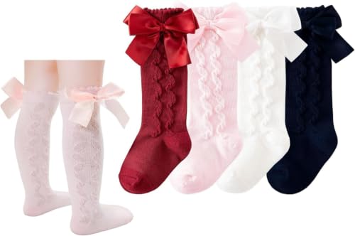 Image of CHUNG Toddler Baby Girls Knee Hight Stocking Cotton Socks 0-7Years Solid Color Bowknot Thin Spring Summer