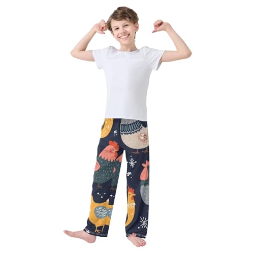 Chicken Snowflake Boys Long Pants Soft Trousers Elastic Waist Kids Lounge Bottoms with Pockets S-XL3