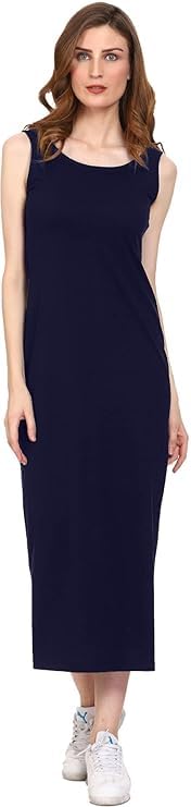 Women's Maxi Length Sleeveless Cotton Black Dress-picture-34