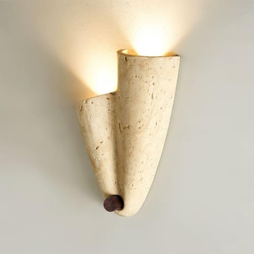 Natural Stone Wall Sconce Travertine Wood Accent Wall Light Sculptural