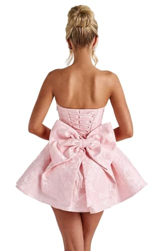 Jacquard Satin Homecoming Dresses Cocktail Pary Dresses with Bow