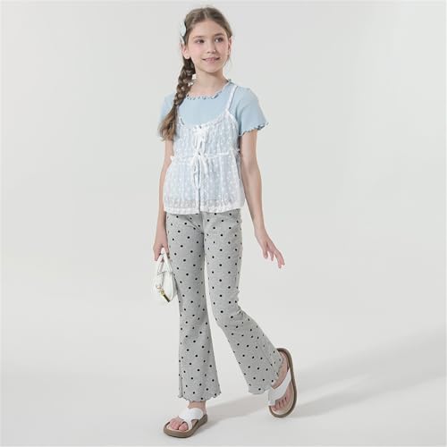 Kids Girls Polka Dots Bell Bottoms Skinny Elastic Waist Fit Slim Comfy Casual Flared Pants Toddler Soft Relaxed Trousers2