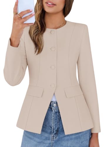 Lazysmile Women's Lined Crewneck Button Down Blazer (Various) - image 1