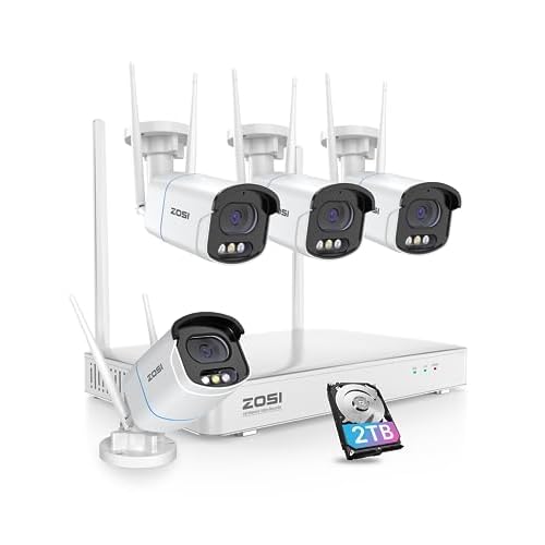 ZOSI 2.5K Spotlight Wireless CCTV Camera System with Person Vehicle Detection, 8CH NVR with 2TB HDD, 4Pcs 4MP WiFi Surveillance Cameras Outdoor Indoor, Color Night Vision, 2-Way Audio, Siren