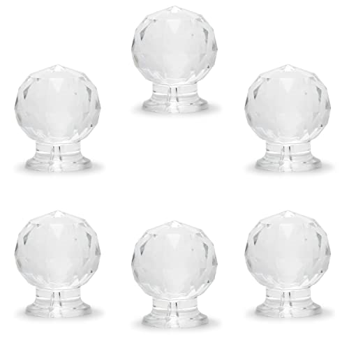 MroMax 6Pcs Tiny Pull Handle Round Diamond Acrylic Knob Self-Stick Mini Knob 17mm Diameter Small Size Knob Clear Shiny Knob Cute Decoration for Jewelry Box, Gift Case and Makeup Box