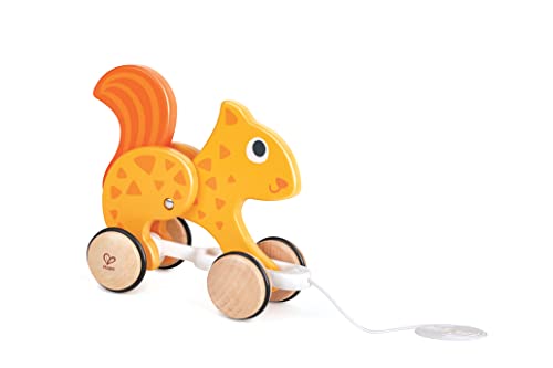 Image of Hape: Pull Along - Squirrel - Orange - Wooden Animal Toy, Rubber Rimmed Wheels, Encourage Walking, Push & String Pull, Kids Baby Toddler, Ages 12 mo+