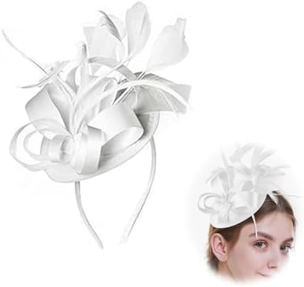 Women's Fascinator Hat, Tea Party Hat with Flower and Feathers, Kentucky Derby Hairband with Hair Clip Wedding, and Special Events