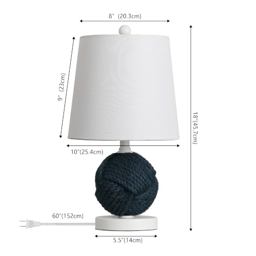 Image of JONATHAN Y Monkey 18 inch Navy Blue Rope Knot Globe Table Lamp, Metal Base