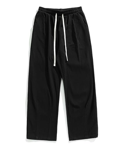 Men's Casual Cotton Pants Loose Fit Elastic Waist Drawstring Twill Straight Leg Chino Pants Tapered Trousers4