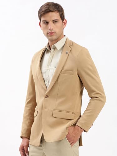 Image of SHOWOFFFF Men Solid Single Breasted Casual Blazer | Notched Lapel Full Sleeves Cotton Blazer for Mens | Slim Fit Regular Length Blazer for Men's
