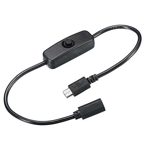 PATIKIL オンオフ電源スイッチ付きマイクロUSBケーブル 30cm オス-メス延長コネクタ LEDストリップ USB ファン用 ブラック