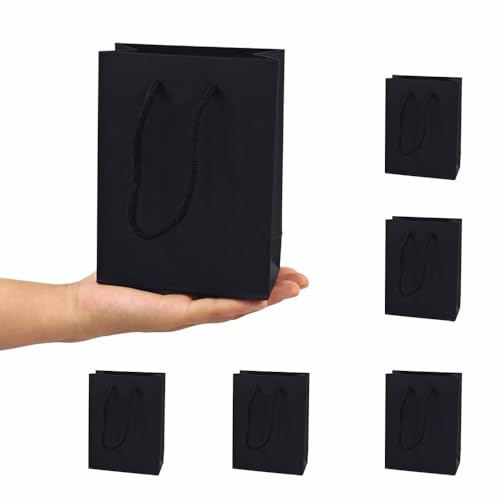 紙袋 手提げ プレゼント 袋 ギフトバッグ 小 引き出物袋 縦型 おしゃれ 厚手タイプ 丈夫で耐久性があり クラフト紙袋 結婚式 包装 パーティー 誕生日 ホワイトデー 再利用可能 贈り物 お土産 クリスマス用ギフトバッグ（12*5.7*16cm・6枚セット・黒）