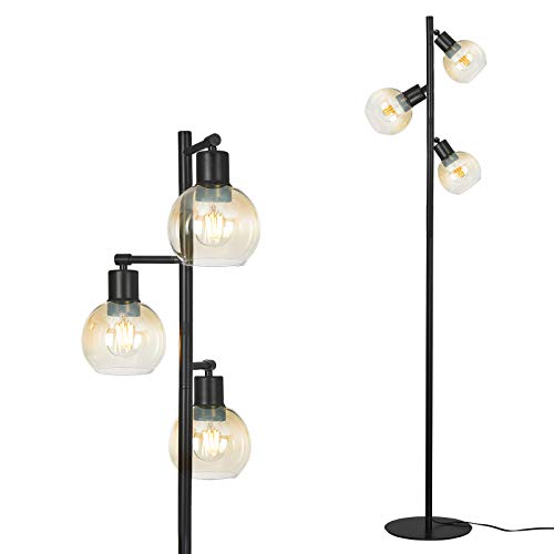 3-Light Globe Glass Industrial Floor Lamps for Living Room,Minimalist Black Standing Tree Lamp,Modern Tall Reading Light for Bedroom Office Dormitory