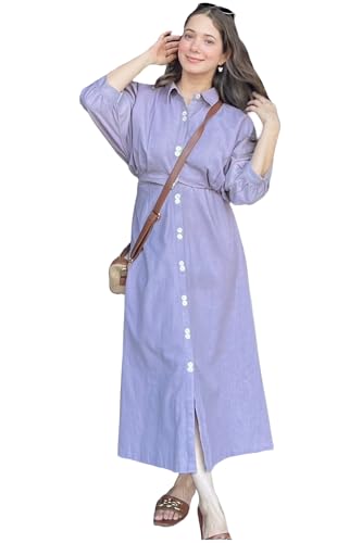 Image of GoSriKi Women's Rayon Viscose Soild Button Shirt Dress