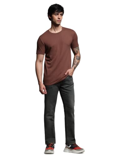 Image of JACK & JONES Men Solid Round Neck Cotton Slim Fit T-Shirt