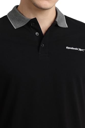 Image of Reebok Men's Jacquard Collar Polo T-Shirt, Smart Casual Regular Fit Polo Tee with Premium Detailing for Work and Weekend Wear