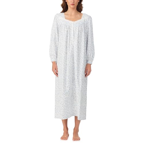 Eileen West Womens Cotton Brushed Flannel 50 Ballet Long Sleeve Nightgown White Blue Floral X-Large