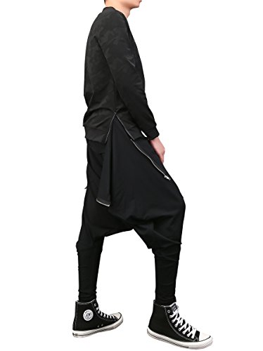 ellazhu Men's Black Fashion Loose Fit Drop Crotch Yoga Casual Harem Long Pants GYM161 A3