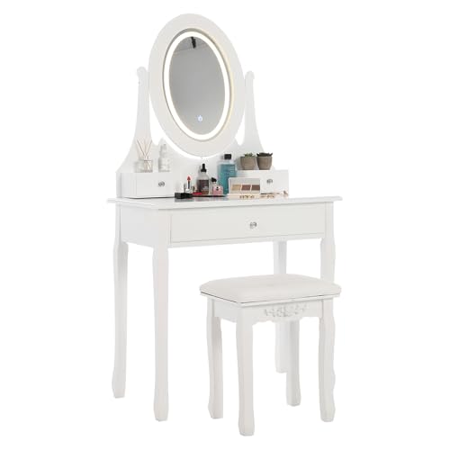 Garvee Vanity Table Set with Oval Mirror, Small Makeup Table