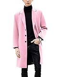 UANEO Mens Wool Blend Trench Coat Notch Lapel Camel Pea Coats Winter Overcoat (Pink-L)