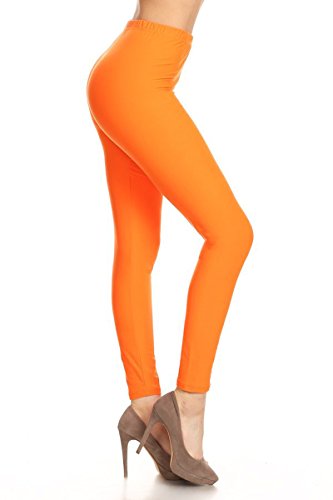 LDX128-Orange Basic Solid Leggings, Plus Size