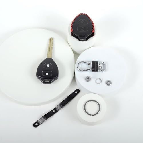 Image of Leather Smart Car Key Cover Case with Metal Hook Keychain for Toyota Old Innova (Black)