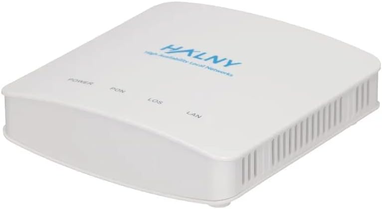 Spitze view of HALNY HL-1GE GPON ONT showing LED indicators