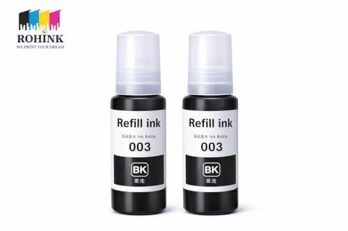 Image of ROHINK 003 Compatible Refill Ink for Epson L3110, L3150, L3250, L3252, L3115, L3116, L3101, L3210, L3215, L3216, L3151, L3152, L3156, L5190 Printers (003 Black Pack 2)