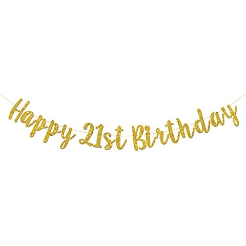 Happy 21st Birthday Banner Gold Glitter for Cheers to 21 Years Banner, 21st Birthday Party Decorations Supplies (21st) Cover