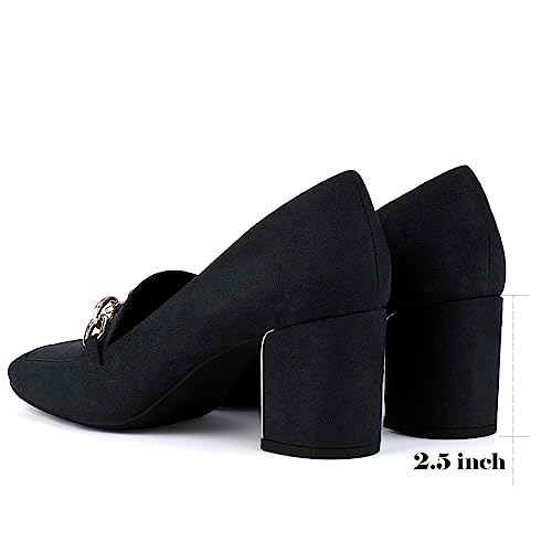 JENN ARDOR Women's Heeled Loafers - Block Heels, Closed Toe, Slip On, 2.5 Inch Mid Heel, Dress & Casual Shoes with Chain3