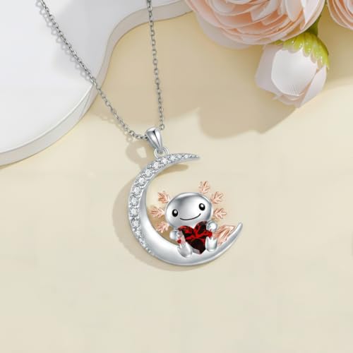 Image of PROESS Animal Birthstone Necklace 925 Sterling Silver Otter /Axolotl /Hippo /Elephant /Dachshund /Monkey /Red Panda Pendant Necklace Animal Birthstone Jewelry Gifts for Women