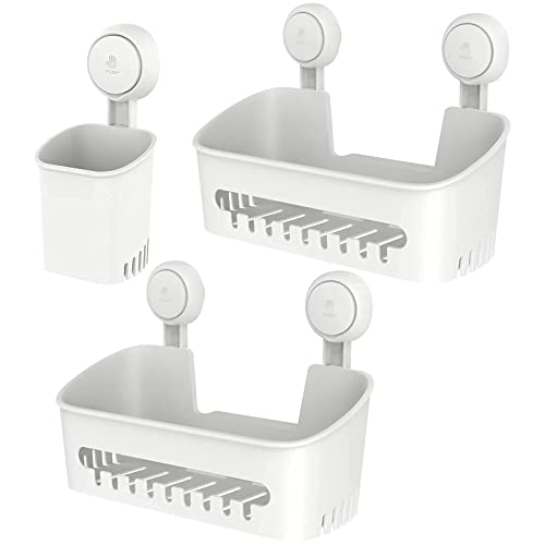 Leverloc Toothbrush Holder Suction Cup And 2 Shower Caddy Baskets Wall Mounted Drill-Free For Bathroom Shower Removable Waterproof Sturdy Self Draining For Kitchen #TOP26