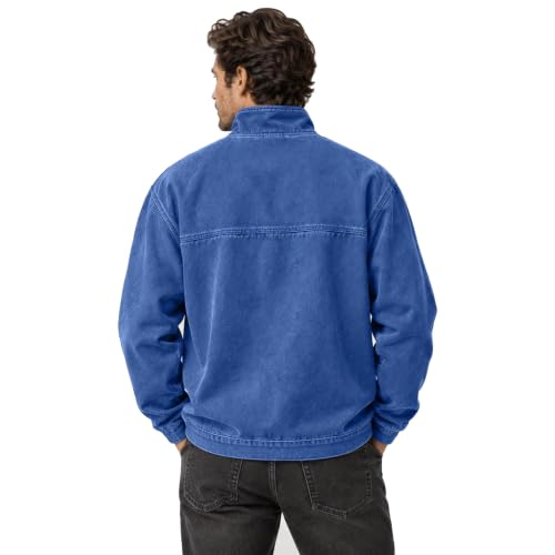 Denim Shirt Men Washed Retro Quarter Zip Pullover Top with Pockets - image 7