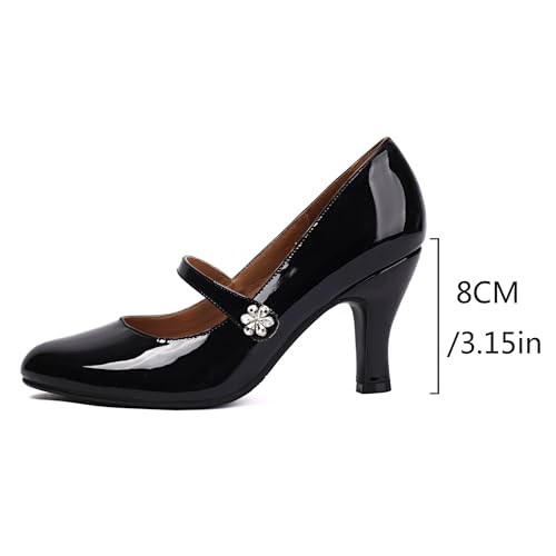 Women's Mary Jane Close Round Toe Patent Leather Vintage 1950s Heels Retro 1920s Victorian Pumps 1930s Shoes2