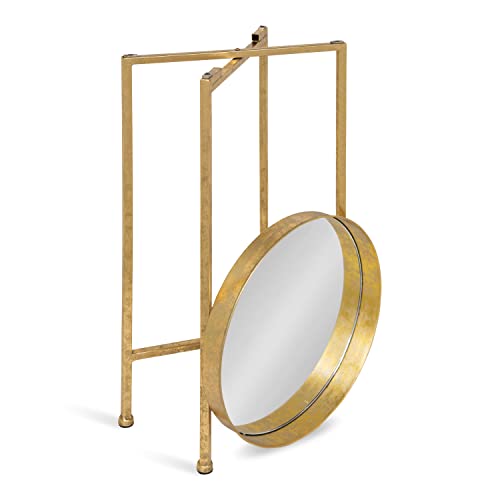 Kate And Laurel Celia Round Metal Foldable Accent Table With Mirror Tray Top, Gold #TOP4