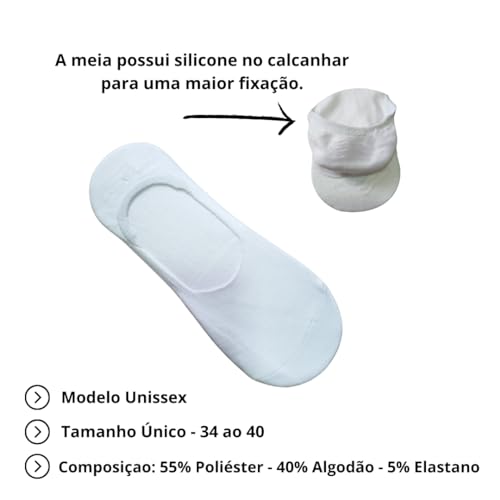 Kit 12 Pares Meia Sapatilha Invisível Feminina Masculina