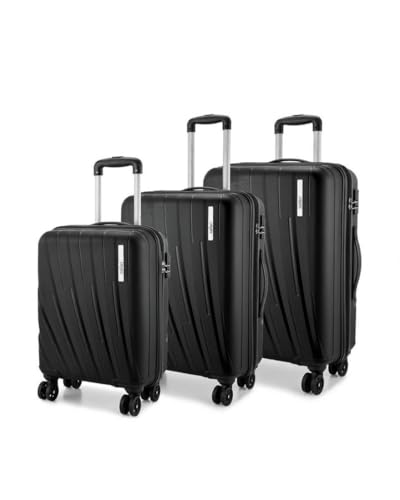 Image of Safari Cairo 8 Wheels, 5 Years Warranty (Cabin & Check-in) Polyproplyene Trolley Spinner Luggage Set of 3, 55Cm, 66Cm & 75Cm, Small, Medium, Large (Black)