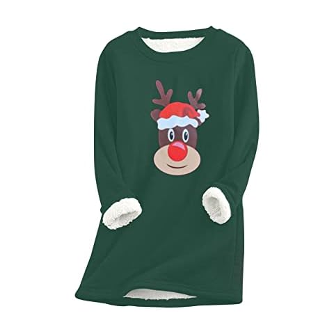 YMING Suéter De Cordero para Mujer Casual Plus Fleece Christmas Reindeer Sweater Pullover Fleece Crewneck Sudadera Verde S Cover