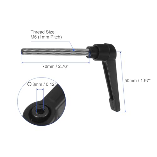 Image of uxcell 2pcs Clamping Lever Handles, M6 x 70mm 304 Stainless Steel Threaded Male Stud, Adjustable Handles Locking Quick Release Ratchet Push Button Bolt Knobs, Black
