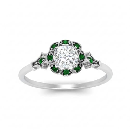 Image of Choose Your Gemstone Vintage Halo Diamond CZ Engagement Ring Sterling Silver Cushion Shape Vintage Engagement Rings Minimal Modern Design Birthday Gift Wedding Gift US Size 4 to 12