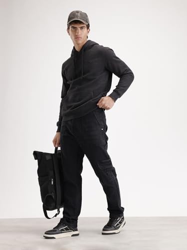 Image of WROGN Men's Cotton Stretch Cargo Jeans | Solid | Straight Fit
