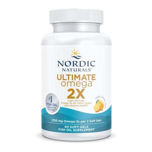 Image of Nordic Naturals Ultimate Omega 2X, 2150mg Fish Oil, Lemon - 60 Count | High-potency 2X formula with EPA & DHA for brain & heart health. Non-GMO soft gels. 30 servings.