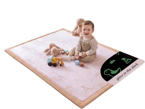 Image of Hakuna Matte GlowCloud Baby Play Mat for Floor 47 inchx 67 inch Dinosaurs | Coral Velvet high-density foam Rug for Crawling & Cozy Play - Non-Slip, Water-Resistant, Easy-Care Tummy Time Mat