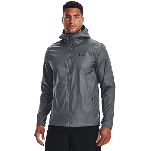 Under Armour Men's Forefront Rain Jacket , Pitch Gray (012)/Black , Large